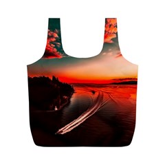 Sunset Dusk Boat Sea Ocean Water Full Print Recycle Bags (m) 