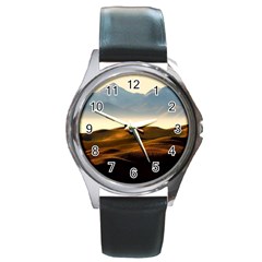 Landscape Mountains Nature Outdoors Round Metal Watch by BangZart
