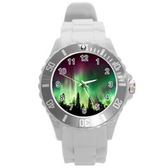 Aurora Borealis Northern Lights Round Plastic Sport Watch (L)