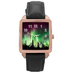 Aurora Borealis Northern Lights Rose Gold Leather Watch 