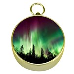 Aurora Borealis Northern Lights Gold Compasses Front