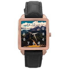 Italy Valley Canyon Mountains Sky Rose Gold Leather Watch 