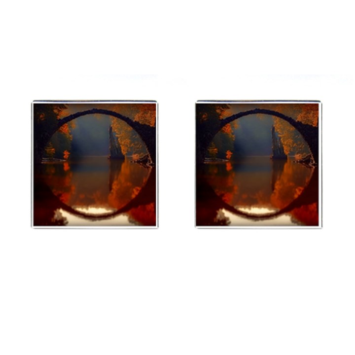 River Water Reflections Autumn Cufflinks (Square)