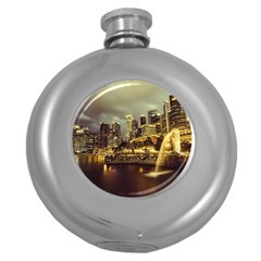 Singapore City Urban Skyline Round Hip Flask (5 Oz) by BangZart