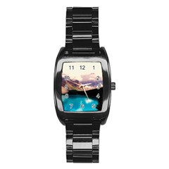 Austria Mountains Lake Water Stainless Steel Barrel Watch by BangZart