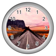 Iceland Sky Clouds Sunset Wall Clocks (silver)  by BangZart