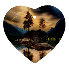 Sunset Dusk Sky Clouds Lightning Ornament (heart) by BangZart