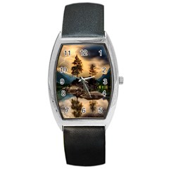 Sunset Dusk Sky Clouds Lightning Barrel Style Metal Watch by BangZart