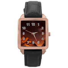 Italy Night Evening Stars Rose Gold Leather Watch 