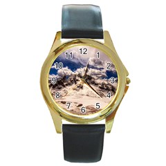 Italy Landscape Mountains Winter Round Gold Metal Watch by BangZart