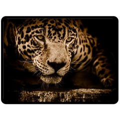 Jaguar Water Stalking Eyes Fleece Blanket (Large) 