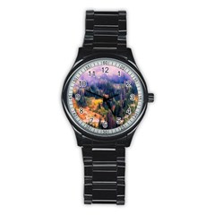 Landscape Fog Mist Haze Forest Stainless Steel Round Watch by BangZart