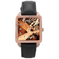 Iceland Mountains Snow Ravine Rose Gold Leather Watch 