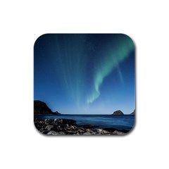 Aurora Borealis Lofoten Norway Rubber Square Coaster (4 Pack)  by BangZart
