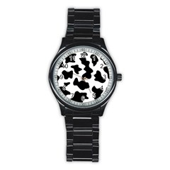 Animal Print Black And White Black Stainless Steel Round Watch