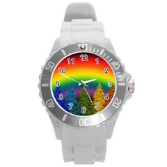 Christmas Colorful Rainbow Colors Round Plastic Sport Watch (l) by BangZart