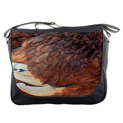 Feather Chicken Close Up Red Messenger Bags by BangZart