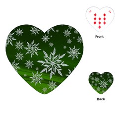 Christmas Star Ice Crystal Green Background Playing Cards (heart)  by BangZart