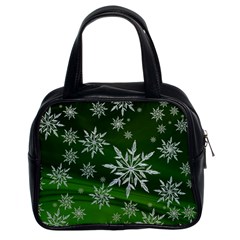 Christmas Star Ice Crystal Green Background Classic Handbags (2 Sides) by BangZart