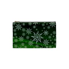 Christmas Star Ice Crystal Green Background Cosmetic Bag (small)  by BangZart