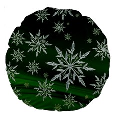 Christmas Star Ice Crystal Green Background Large 18  Premium Round Cushions