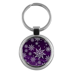 Christmas Star Ice Crystal Purple Background Key Chains (round)  by BangZart