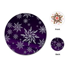 Christmas Star Ice Crystal Purple Background Playing Cards (round)  by BangZart