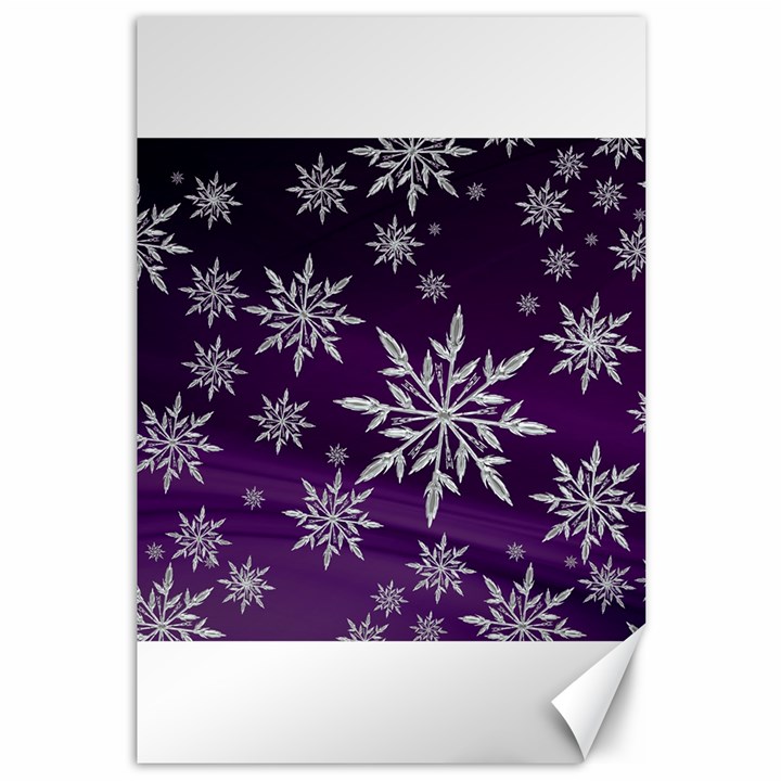 Christmas Star Ice Crystal Purple Background Canvas 12  x 18  