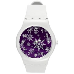 Christmas Star Ice Crystal Purple Background Round Plastic Sport Watch (m) by BangZart
