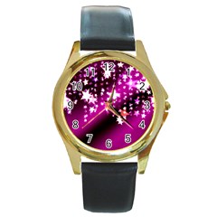 Background Christmas Star Advent Round Gold Metal Watch by BangZart