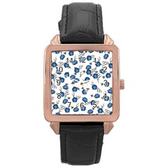 Blue Roses Rose Gold Leather Watch 