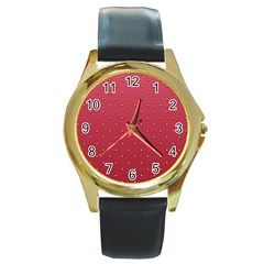 Strawberry Pattern Round Gold Metal Watch by jumpercat