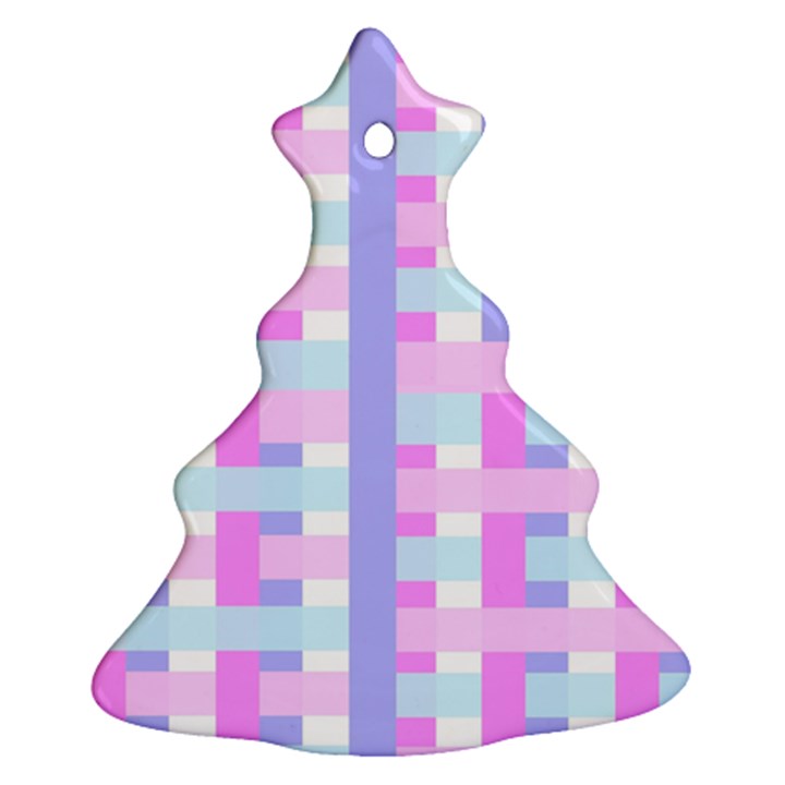 Gingham Nursery Baby Blue Pink Christmas Tree Ornament (Two Sides)