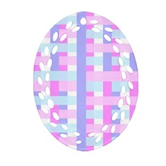 Gingham Nursery Baby Blue Pink Oval Filigree Ornament (two Sides) by BangZart