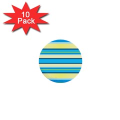 Stripes Yellow Aqua Blue White 1  Mini Buttons (10 pack) 