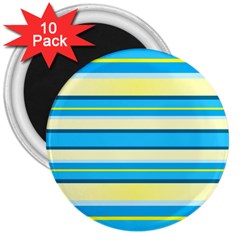 Stripes Yellow Aqua Blue White 3  Magnets (10 pack) 