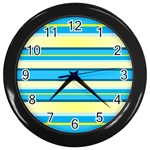 Stripes Yellow Aqua Blue White Wall Clocks (Black) Front