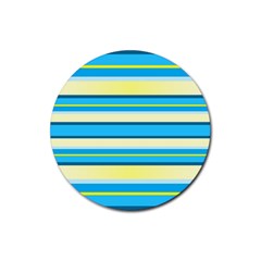 Stripes Yellow Aqua Blue White Rubber Round Coaster (4 Pack) 