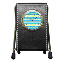 Stripes Yellow Aqua Blue White Pen Holder Desk Clocks