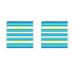 Stripes Yellow Aqua Blue White Cufflinks (Square)