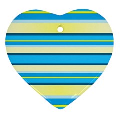 Stripes Yellow Aqua Blue White Heart Ornament (Two Sides)