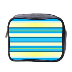 Stripes Yellow Aqua Blue White Mini Toiletries Bag 2-Side