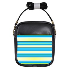 Stripes Yellow Aqua Blue White Girls Sling Bags