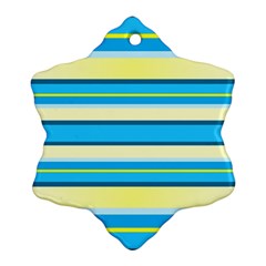 Stripes Yellow Aqua Blue White Snowflake Ornament (Two Sides)