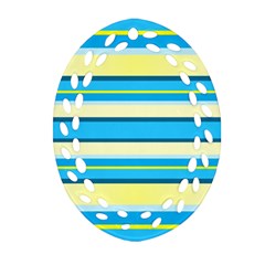 Stripes Yellow Aqua Blue White Oval Filigree Ornament (Two Sides)