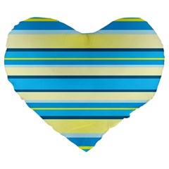 Stripes Yellow Aqua Blue White Large 19  Premium Heart Shape Cushions