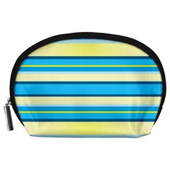 Stripes Yellow Aqua Blue White Accessory Pouches (Large) 