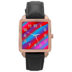 Diagonal Gradient Vivid Color 3d Rose Gold Leather Watch 