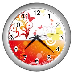 Spring Butterfly Flower Plant Wall Clocks (silver)  by BangZart