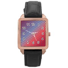 Dots Red White Blue Gradient Rose Gold Leather Watch 